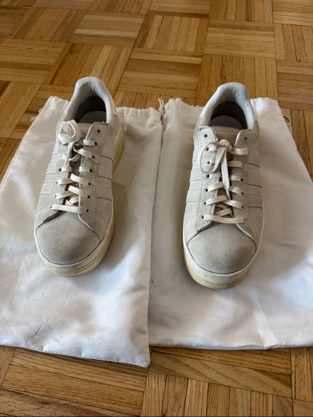 adidas Suede Low-Top Sneakers in Light Beige